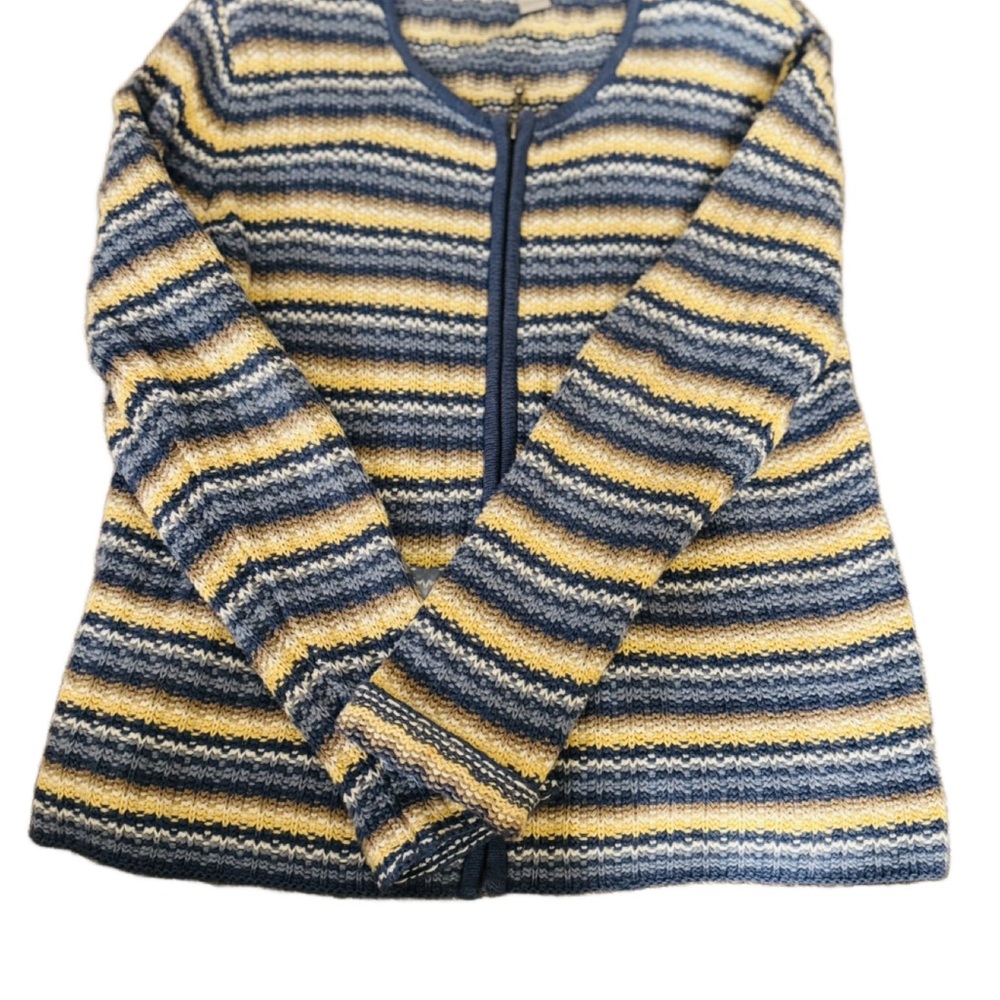 Vintage Early 2000’s Christopher Banks, blue, yellow, white & striped sweater.